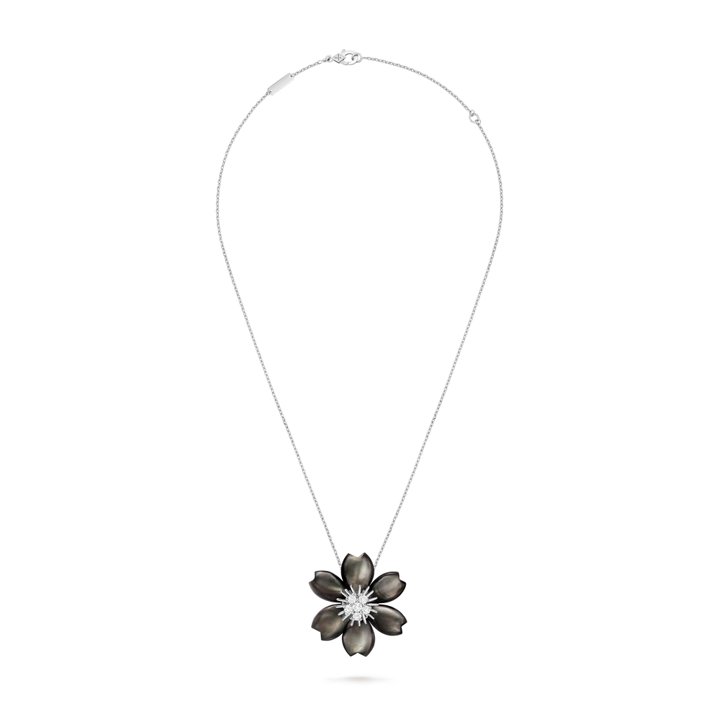 Van Cleef & Arpels Frivole collection medium pendant necklace in grey mother-of-pearl