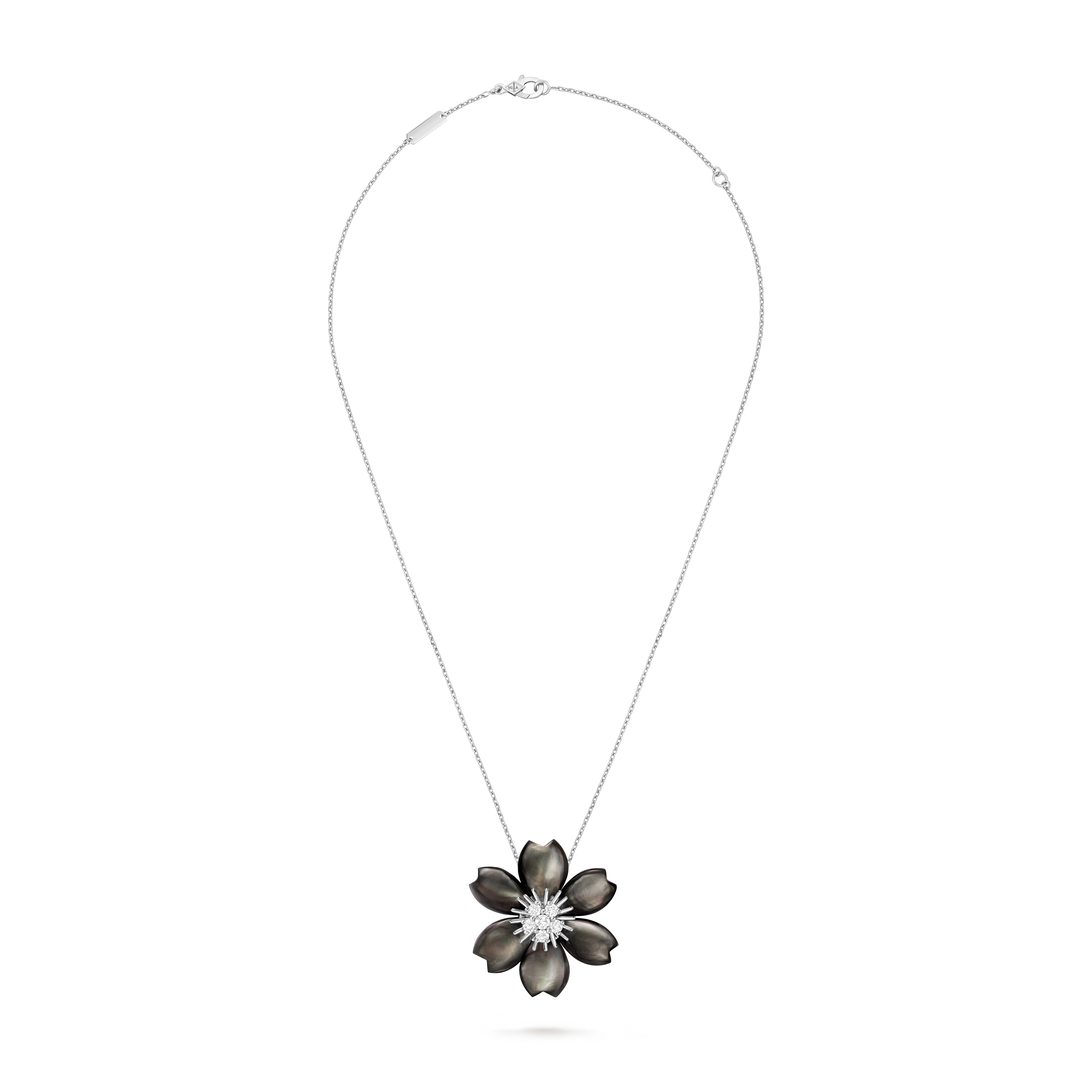 Van Cleef & Arpels Frivole collection medium pendant necklace in grey mother-of-pearl