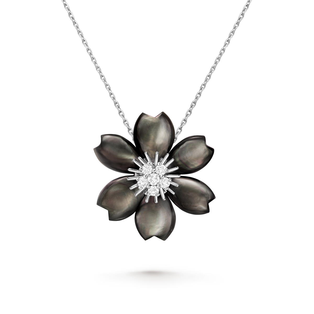 Van Cleef & Arpels Frivole collection medium pendant necklace in grey mother-of-pearl