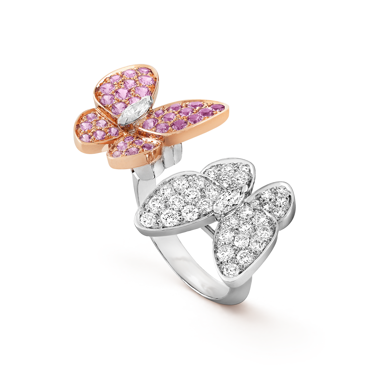 Van Cleef & Arpels Two Butterfly Between-the-Finger Ring — Rose Gold and Pink Sapphire Version