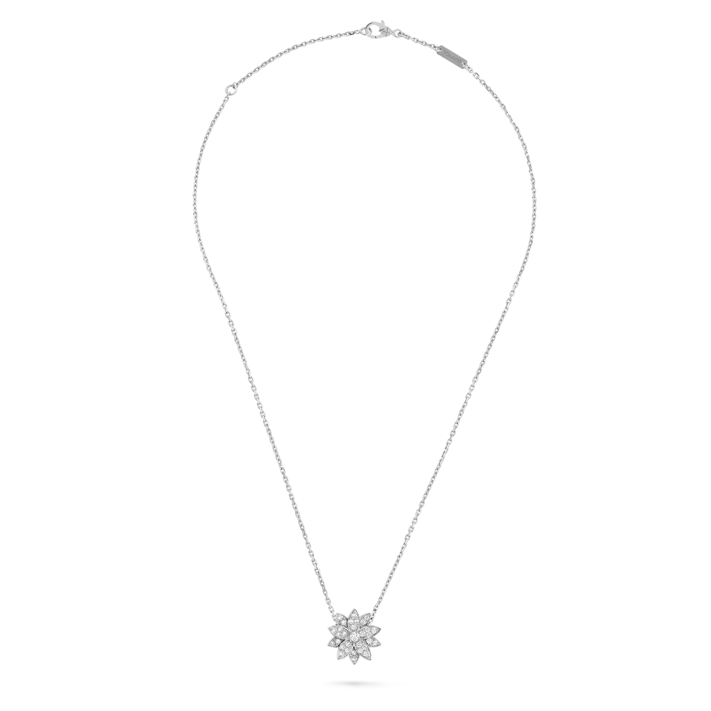 Van Cleef & Arpels Lotus collection small-model lotus necklace, fully set with diamonds.