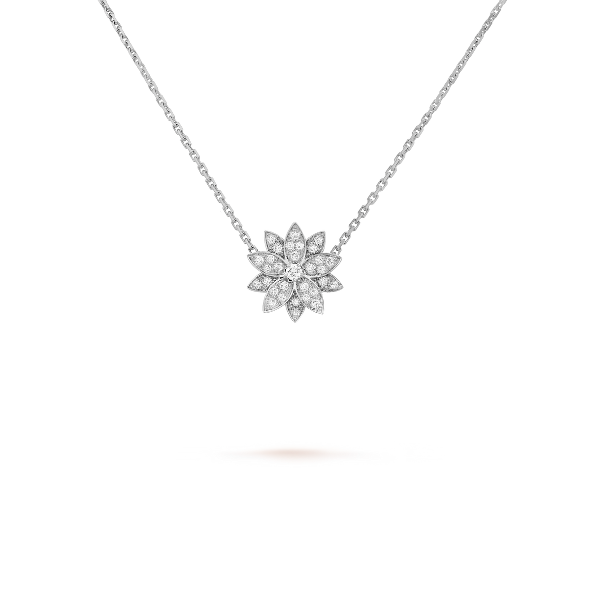 Van Cleef & Arpels Lotus collection small-model lotus necklace, fully set with diamonds.