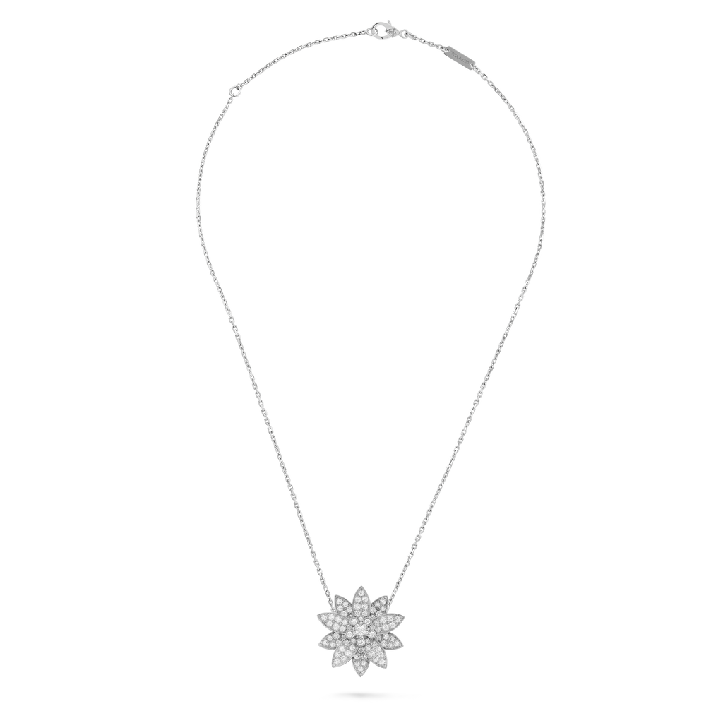 Van Cleef & Arpels Lotus collection pavé-diamond pendant necklace