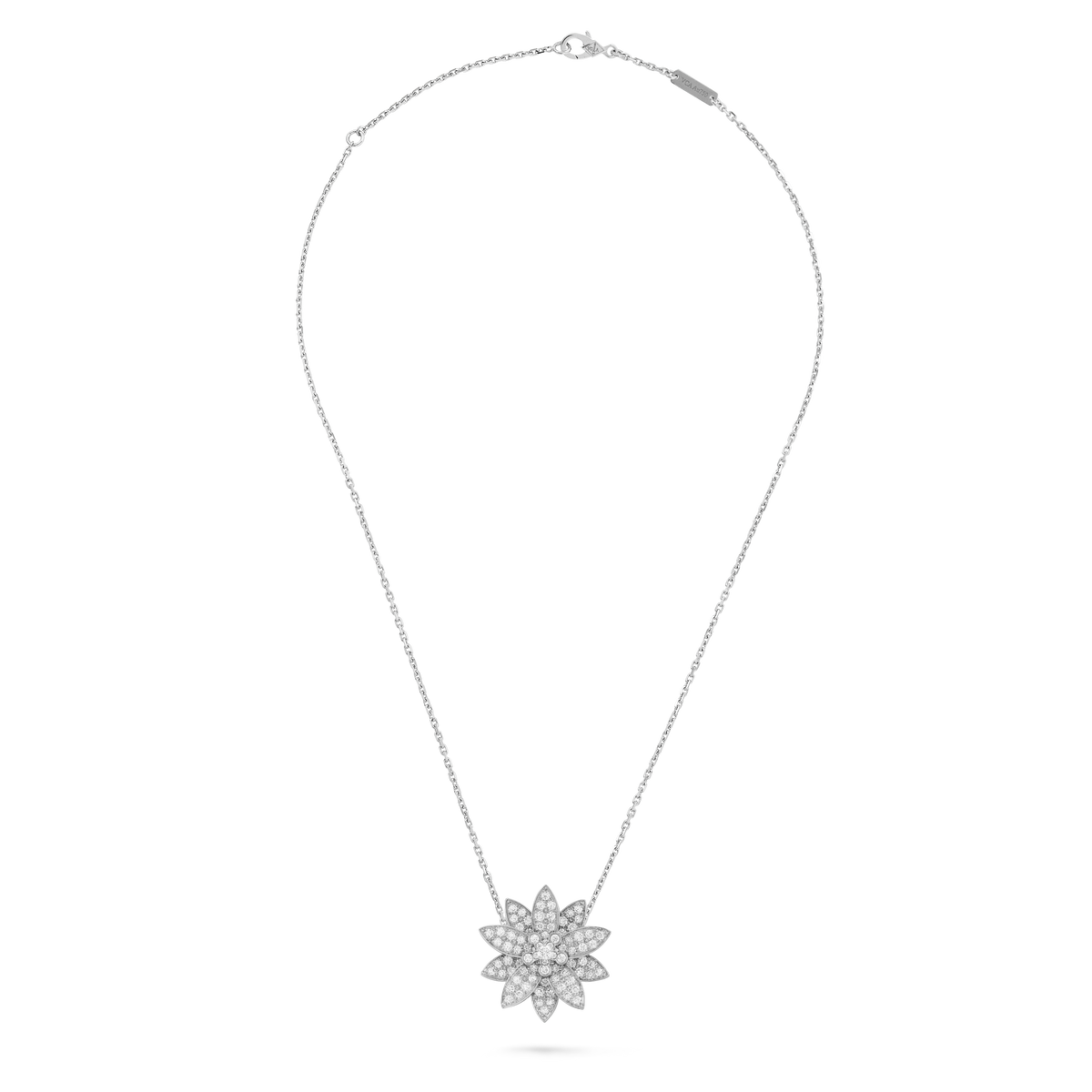 Van Cleef & Arpels Lotus collection pavé-diamond pendant necklace