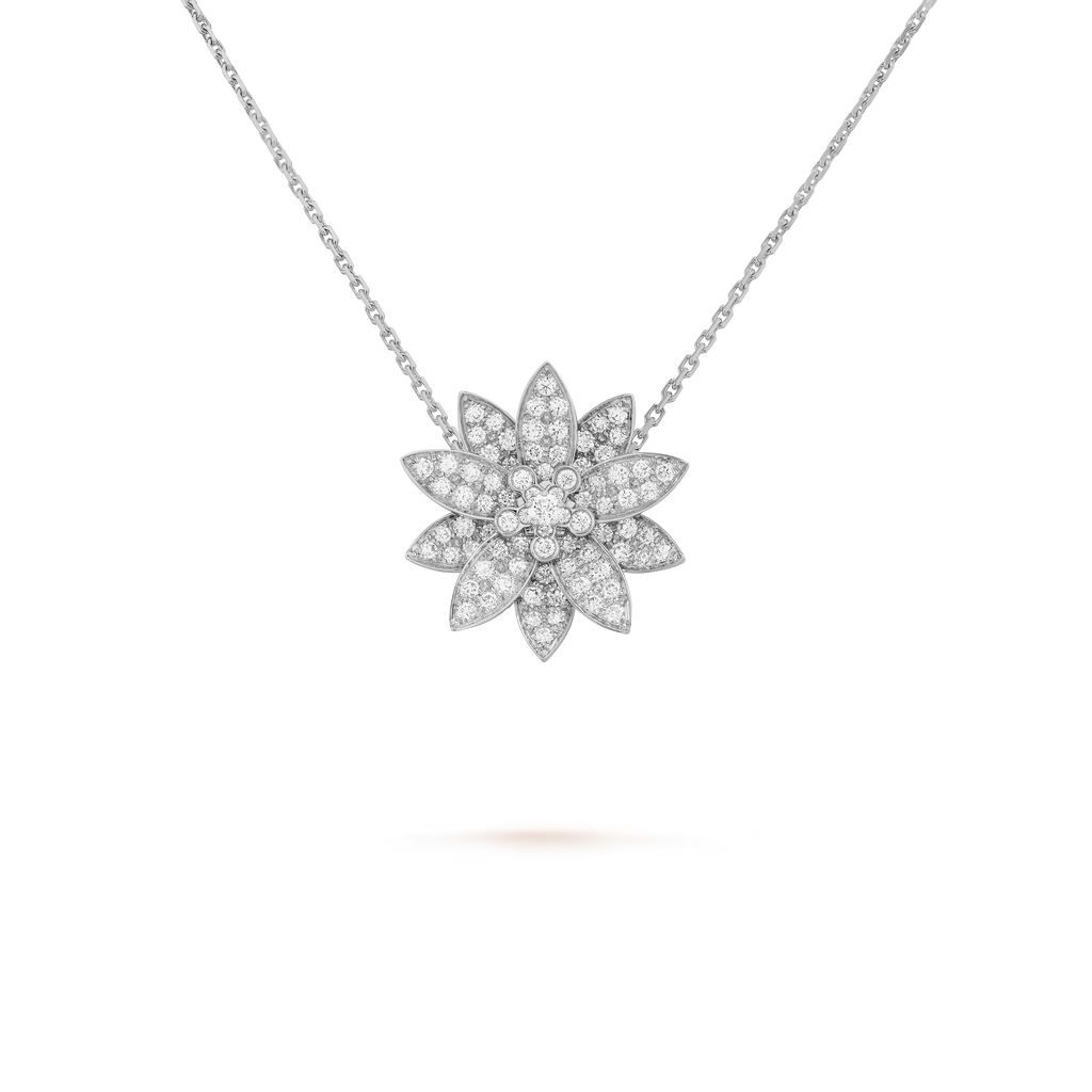 Van Cleef & Arpels Lotus collection pavé-diamond pendant necklace