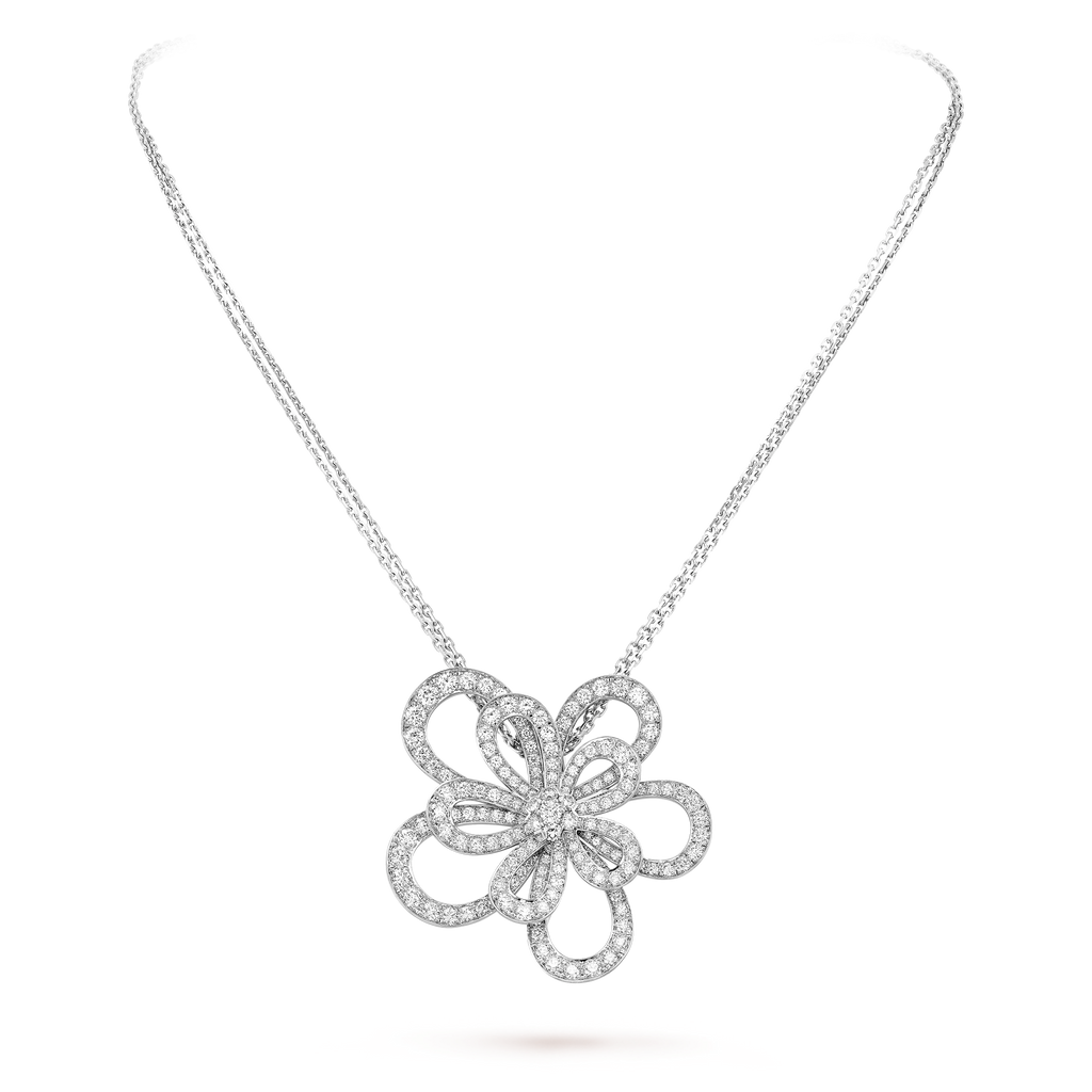 Van Cleef & Arpels Flowerlace Collection White Gold Pendant Necklace