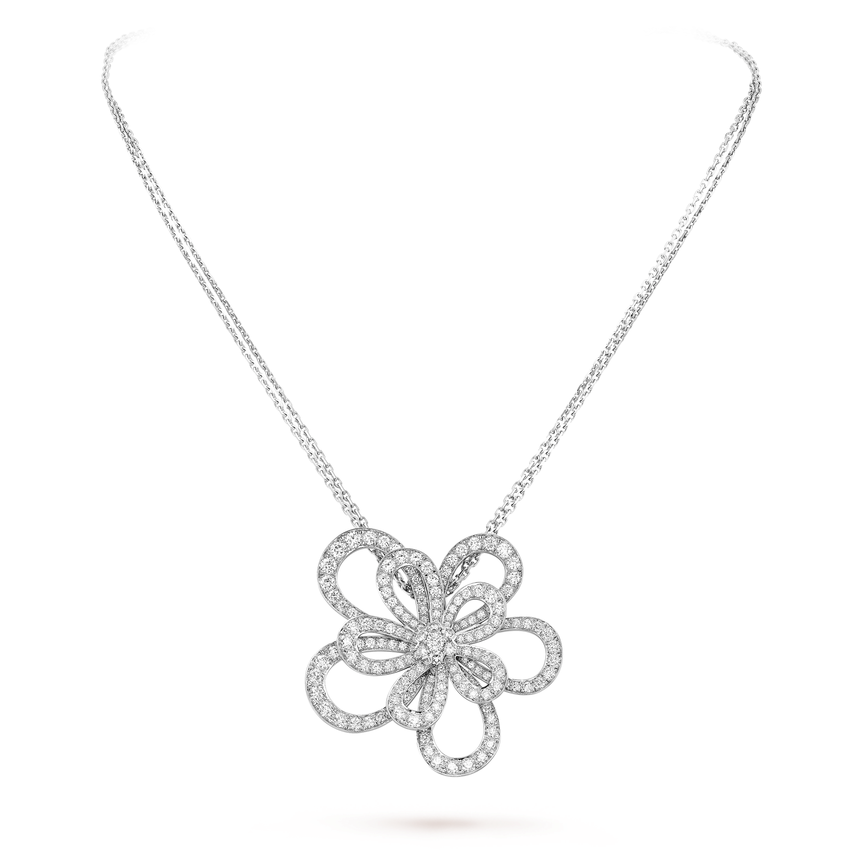 Van Cleef & Arpels Flowerlace Collection White Gold Pendant Necklace