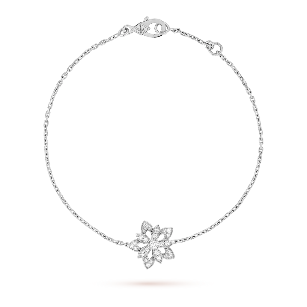 Van Cleef & Arpels Lotus Collection White Gold and Diamond Pavé Bracelet