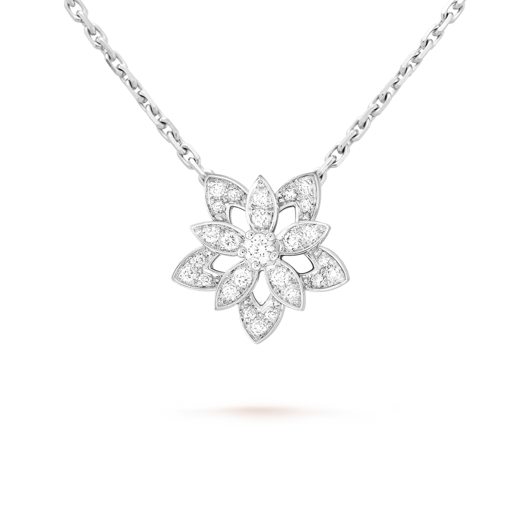 Van Cleef & Arpels Lotus Collection White Gold and Full-Diamond Pendant Necklace