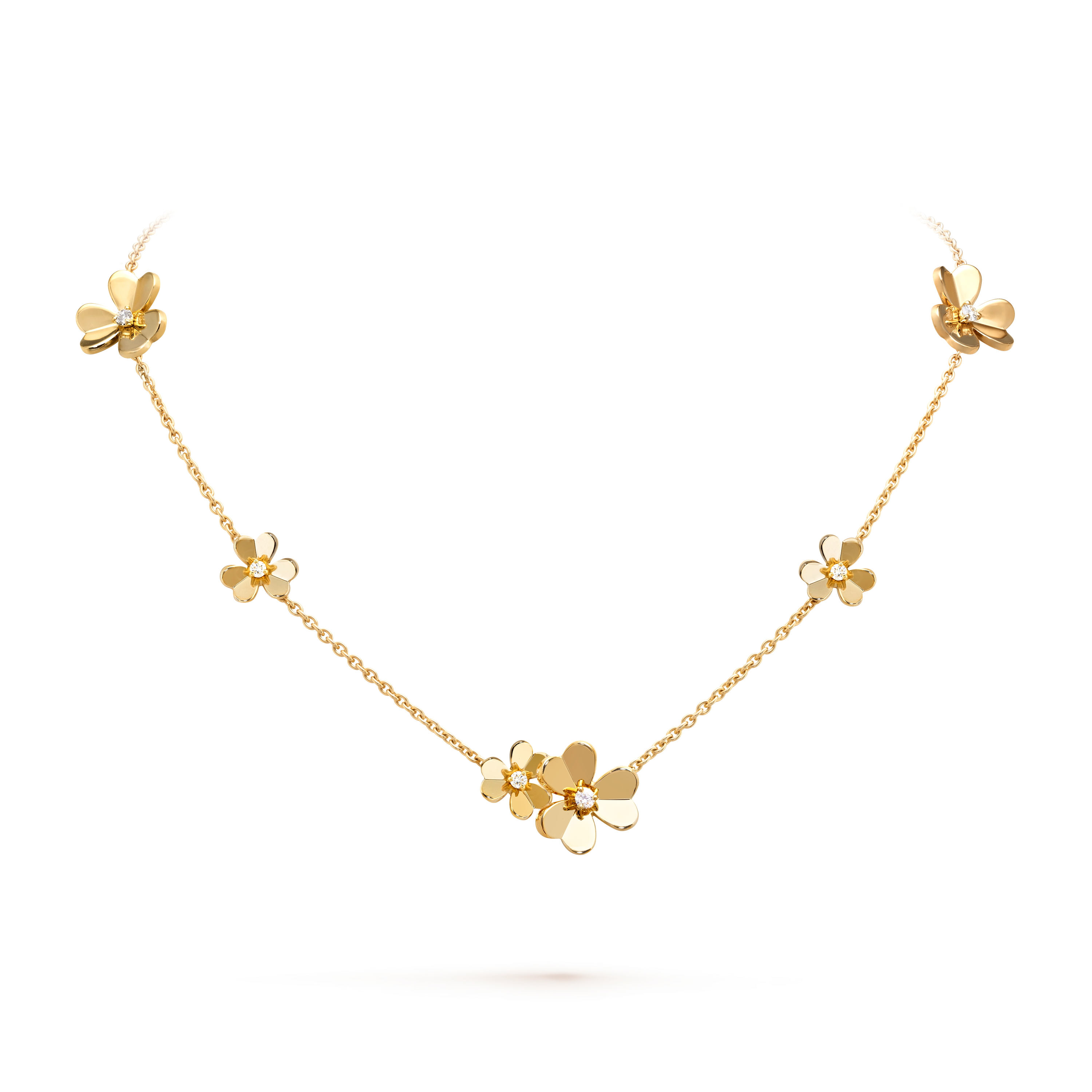 Van Cleef & Arpels Cosmos collection flower necklace in yellow gold and diamonds.