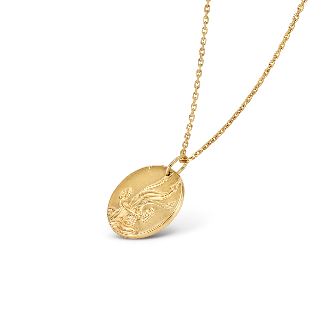 Van Cleef & Arpels Zodiaque (Poetic Astronomy) collection Aquarius gold medallion pendant necklace
