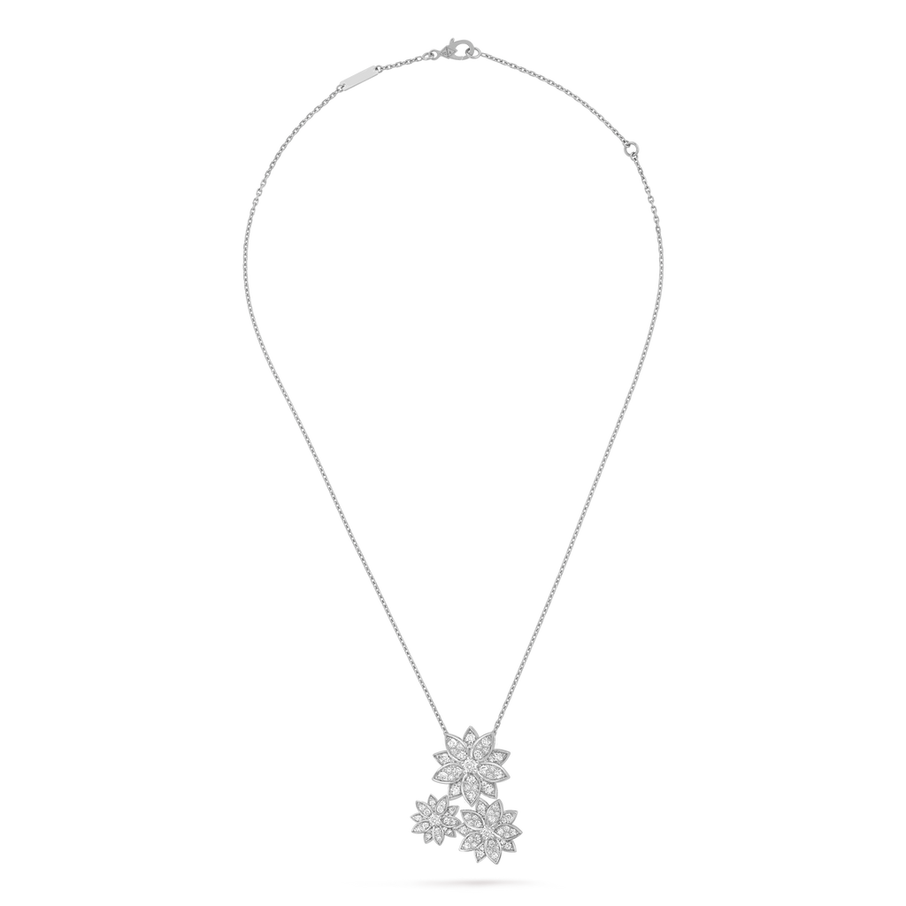 Van Cleef & Arpels Cosmos collection (floral theme) three-flower diamond necklace/pendant