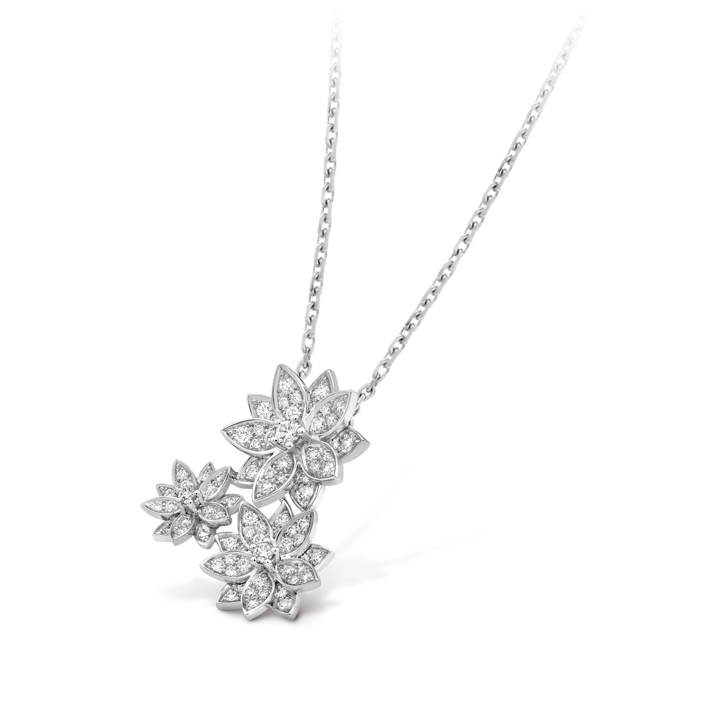 Van Cleef & Arpels Cosmos collection (floral theme) three-flower diamond necklace/pendant