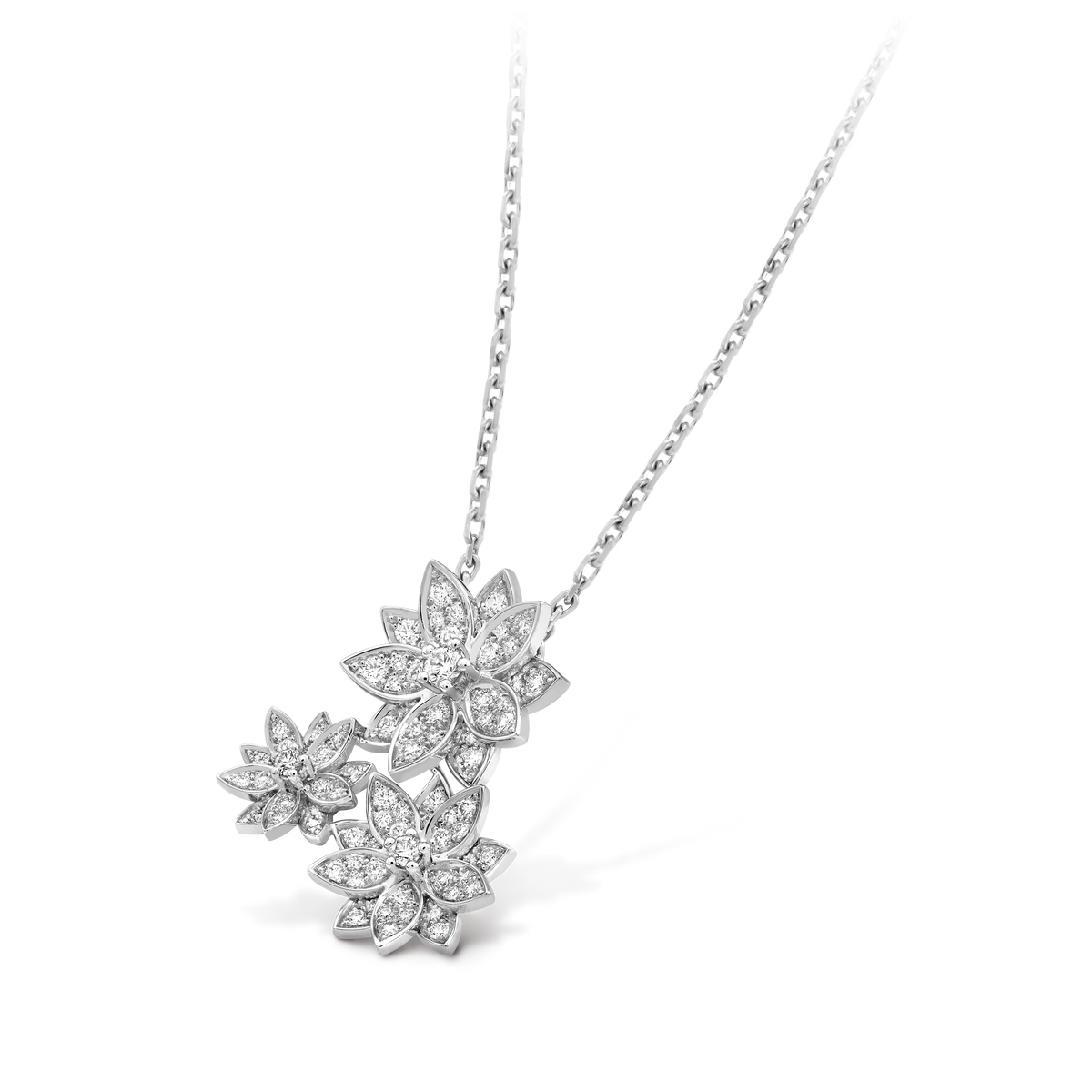 Van Cleef & Arpels Cosmos collection (floral theme) three-flower diamond necklace/pendant