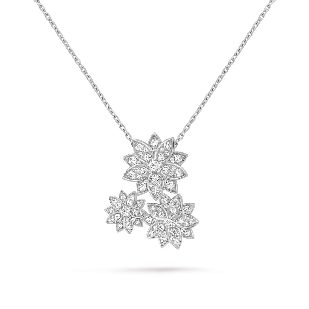 Van Cleef & Arpels Cosmos collection (floral theme) three-flower diamond necklace/pendant