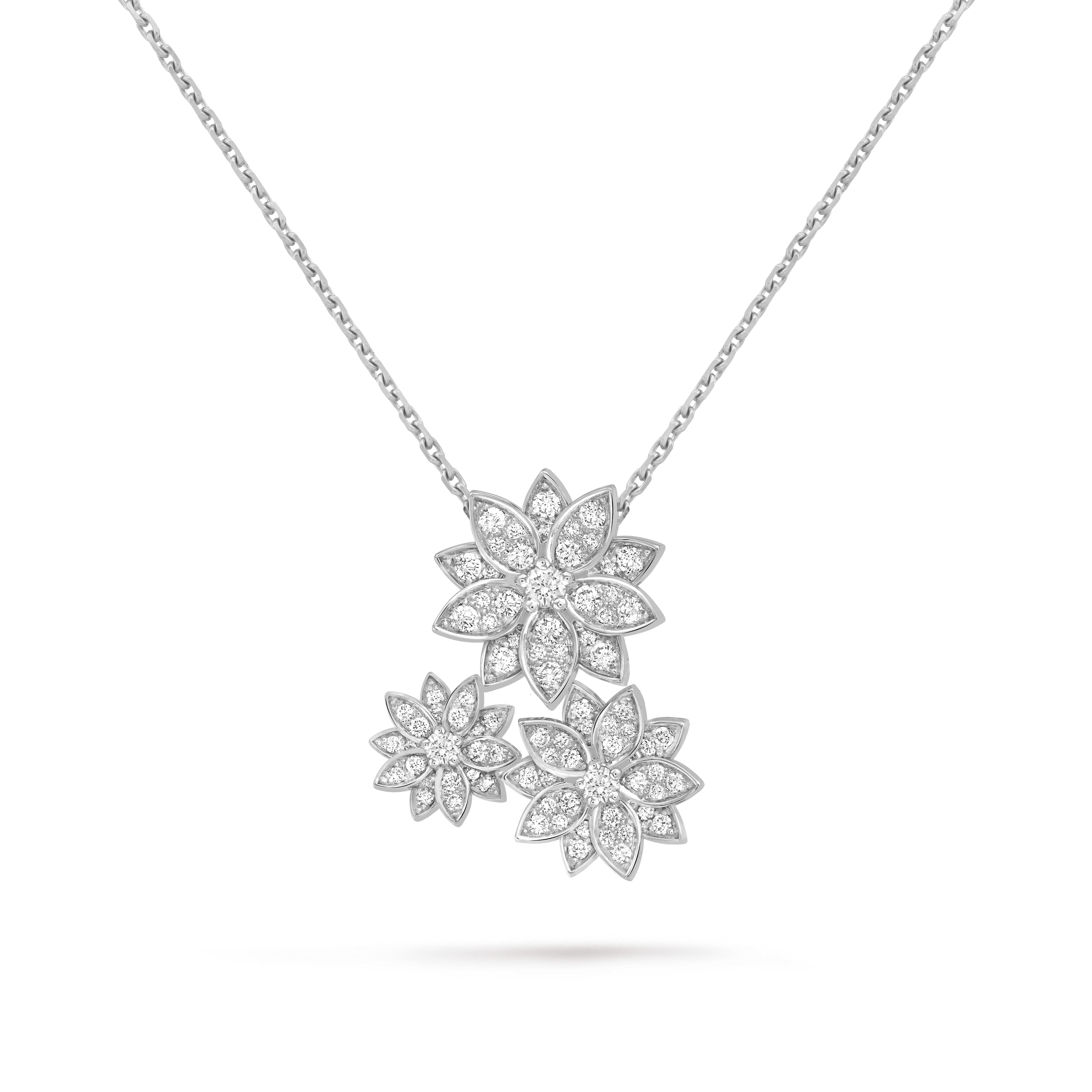 Van Cleef & Arpels Cosmos collection (floral theme) three-flower diamond necklace/pendant