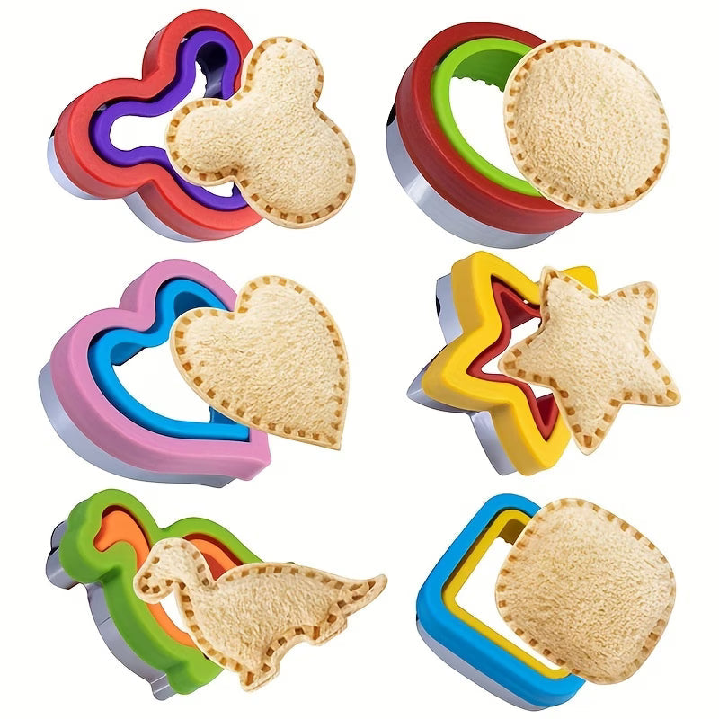 6pcs Upgraded Sandwich Cookie Cutters and Sealer Set | Sandwich Maker, Uncrustables Maker with Mickey Dinosaur Star etc | for Lunch Bento Box and Food Supplement(Multiple colors)