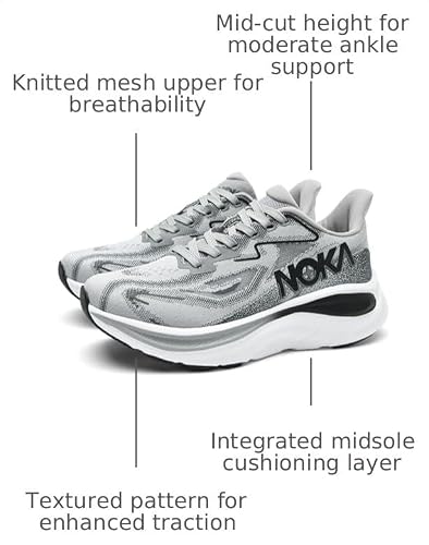 Men's Knitted Mesh Round Toe Thick Sole Non-Slip Fashionable Sports Shoes Mid-Cut Lace-Up Cushioning Comfortable Casual Running Shoes Suitable for Exercise, Gym, Walking
