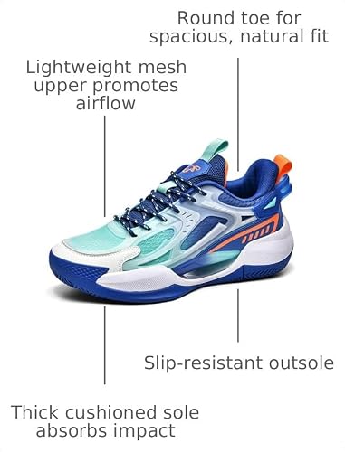 Men's Mesh Breathable Round Toe Lace-Up Fashion Sports Shoes Thick Sole Cushioning Lightweight and Comfortable Basketball Shoes, Suitable for Campus, Running