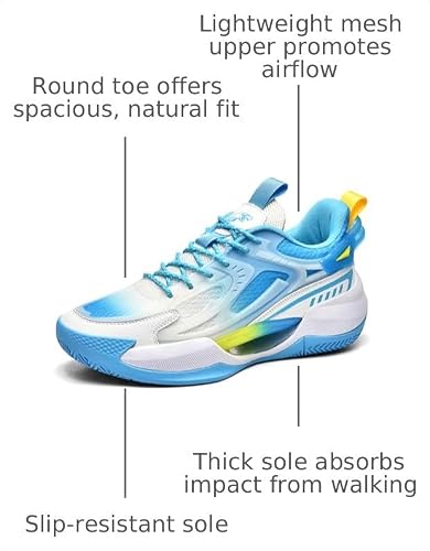 Men's Mesh Breathable Round Toe Lace-Up Fashion Sports Shoes Thick Sole Cushioning Lightweight and Comfortable Basketball Shoes, Suitable for Campus, Running