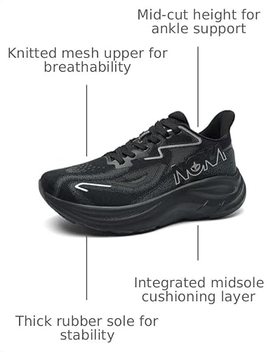 Men's Knitted Mesh Round Toe Thick Sole Non-Slip Fashionable Sports Shoes Mid-Cut Lace-Up Cushioning Comfortable Casual Running Shoes Suitable for Exercise, Gym, Walking