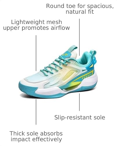 Men's Mesh Breathable Round Toe Lace-Up Fashion Sports Shoes Thick Sole Cushioning Lightweight and Comfortable Basketball Shoes, Suitable for Campus, Running