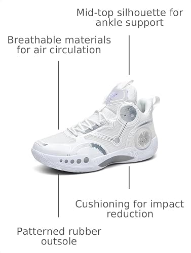 Men's Stylish Mid-Top Basketball Shoes, Non-Slip, Lightweight, Shock-Absorbing, Breathable Lace-Up Casual Sports Shoes Suitable for Running, Walking, and Gym