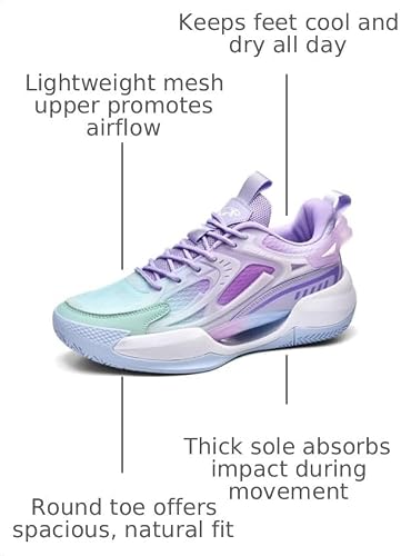 Men's Mesh Breathable Round Toe Lace-Up Fashion Sports Shoes Thick Sole Cushioning Lightweight and Comfortable Basketball Shoes, Suitable for Campus, Running