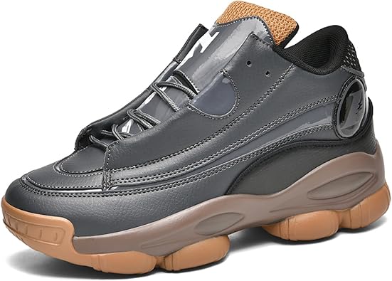 Men's Leather Lace-Up Round-Toe Casual Sports Shoes with Non-Slip Soles and Cushioning, Lightweight High-Top Basketball Shoes Suitable for Basketball Training, Competitions, and Running