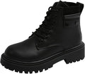 Women's Round Toe Leather High-Top Lace-Up Ankle Boots With Thick Sole And Non-Slip Side Zipper Suitable For Dating, Shopping, And Walking