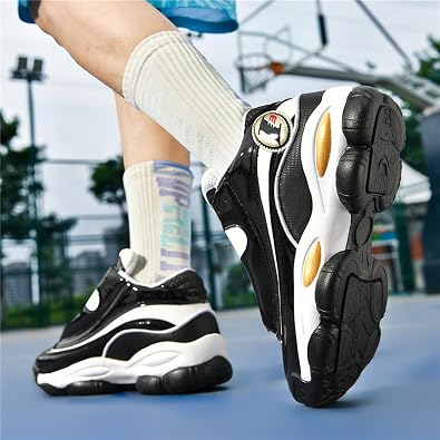 Men's Leather Lace-Up Round-Toe Casual Sports Shoes with Non-Slip Soles and Cushioning, Lightweight High-Top Basketball Shoes Suitable for Basketball Training, Competitions, and Running