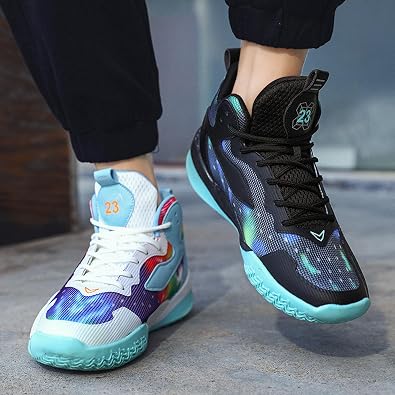 Men's High-Top Non-Slip Shock-Absorbing Comfortable Lace-Up Basketball Shoes Mesh Breathable Lightweight Casual Sports Shoes Suitable for Street Campus Basketball Gym Exercise