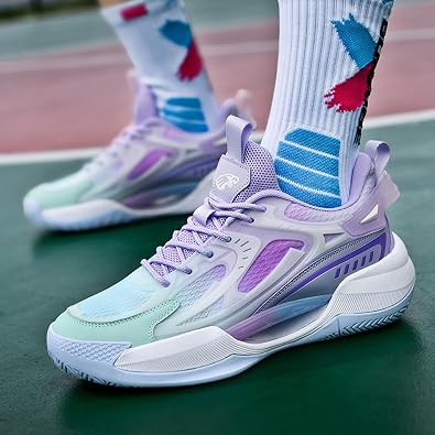 Men's Mesh Breathable Round Toe Lace-Up Fashion Sports Shoes Thick Sole Cushioning Lightweight and Comfortable Basketball Shoes, Suitable for Campus, Running