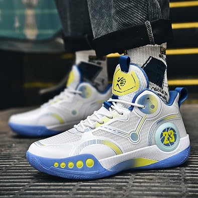 Men's Stylish Mid-Top Basketball Shoes, Non-Slip, Lightweight, Shock-Absorbing, Breathable Lace-Up Casual Sports Shoes Suitable for Running, Walking, and Gym