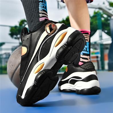 Men's Leather Lace-Up Round-Toe Casual Sports Shoes with Non-Slip Soles and Cushioning, Lightweight High-Top Basketball Shoes Suitable for Basketball Training, Competitions, and Running