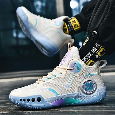Men's Stylish Mid-Top Basketball Shoes, Non-Slip, Lightweight, Shock-Absorbing, Breathable Lace-Up Casual Sports Shoes Suitable for Running, Walking, and Gym