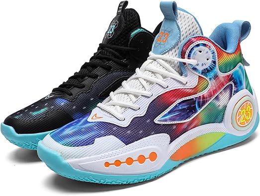 Men's High-Top Non-Slip Shock-Absorbing Comfortable Lace-Up Basketball Shoes Mesh Breathable Lightweight Casual Sports Shoes Suitable for Street Campus Basketball Gym Exercise