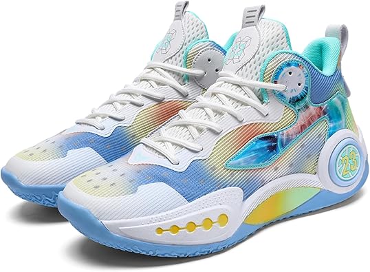 Men's High-Top Non-Slip Shock-Absorbing Comfortable Lace-Up Basketball Shoes Mesh Breathable Lightweight Casual Sports Shoes Suitable for Street Campus Basketball Gym Exercise