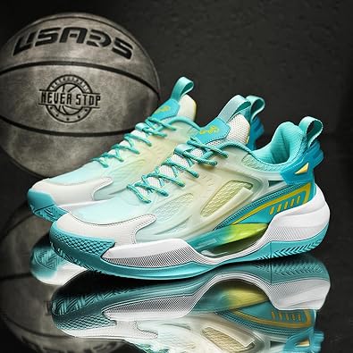 Men's Mesh Breathable Round Toe Lace-Up Fashion Sports Shoes Thick Sole Cushioning Lightweight and Comfortable Basketball Shoes, Suitable for Campus, Running