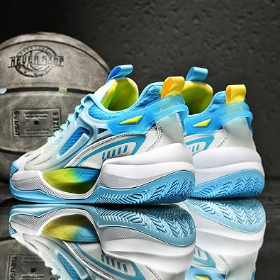 Men's Mesh Breathable Round Toe Lace-Up Fashion Sports Shoes Thick Sole Cushioning Lightweight and Comfortable Basketball Shoes, Suitable for Campus, Running