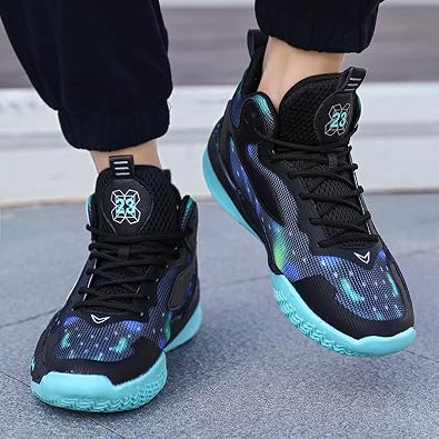 Men's High-Top Non-Slip Shock-Absorbing Comfortable Lace-Up Basketball Shoes Mesh Breathable Lightweight Casual Sports Shoes Suitable for Street Campus Basketball Gym Exercise