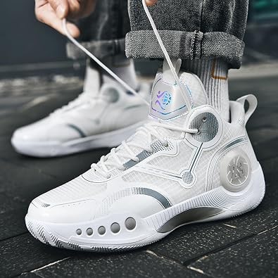 Men's Stylish Mid-Top Basketball Shoes, Non-Slip, Lightweight, Shock-Absorbing, Breathable Lace-Up Casual Sports Shoes Suitable for Running, Walking, and Gym