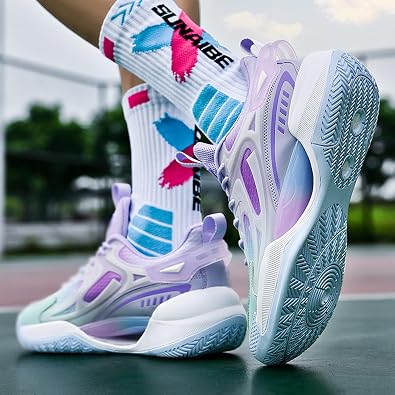 Men's Mesh Breathable Round Toe Lace-Up Fashion Sports Shoes Thick Sole Cushioning Lightweight and Comfortable Basketball Shoes, Suitable for Campus, Running