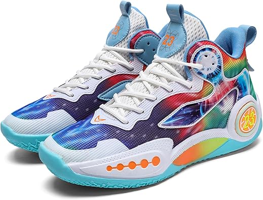 Men's High-Top Non-Slip Shock-Absorbing Comfortable Lace-Up Basketball Shoes Mesh Breathable Lightweight Casual Sports Shoes Suitable for Street Campus Basketball Gym Exercise