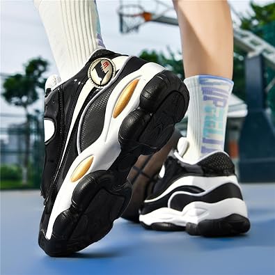 Men's Leather Lace-Up Round-Toe Casual Sports Shoes with Non-Slip Soles and Cushioning, Lightweight High-Top Basketball Shoes Suitable for Basketball Training, Competitions, and Running