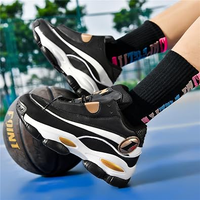 Men's Leather Lace-Up Round-Toe Casual Sports Shoes with Non-Slip Soles and Cushioning, Lightweight High-Top Basketball Shoes Suitable for Basketball Training, Competitions, and Running