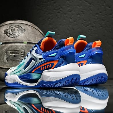 Men's Mesh Breathable Round Toe Lace-Up Fashion Sports Shoes Thick Sole Cushioning Lightweight and Comfortable Basketball Shoes, Suitable for Campus, Running