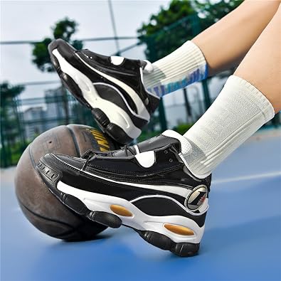 Men's Leather Lace-Up Round-Toe Casual Sports Shoes with Non-Slip Soles and Cushioning, Lightweight High-Top Basketball Shoes Suitable for Basketball Training, Competitions, and Running