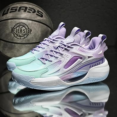 Men's Mesh Breathable Round Toe Lace-Up Fashion Sports Shoes Thick Sole Cushioning Lightweight and Comfortable Basketball Shoes, Suitable for Campus, Running