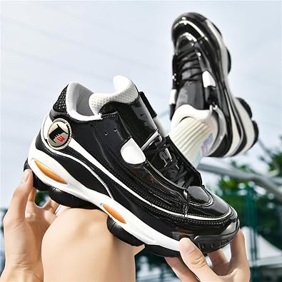 Men's Leather Lace-Up Round-Toe Casual Sports Shoes with Non-Slip Soles and Cushioning, Lightweight High-Top Basketball Shoes Suitable for Basketball Training, Competitions, and Running